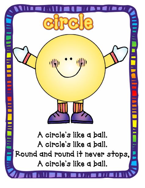 A circle’s like a ball. A circle’s like a ball. Round and round it never stops, A circle’s like a ball. Shape Poems, Shape Songs, Shapes Lessons, Classroom Songs, Songs For Toddlers, Teaching Shapes, School Songs, Prek Math, Shapes Preschool