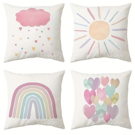 Faster shipping. Better service Heart Bedroom, Strawberry Pillow, Square Illustration, Cloud Heart, Rainbow Pillow, Pink Throw Pillows, Stil Boho, Vintage Rainbow, Body Pillow Covers