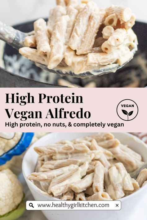 Healthy Alfredo Recipe, Healthy Vegan Pasta, Vegan High Protein, Vegan Alfredo Sauce, Vegan Alfredo, Vegan Lunch Recipes, Vegan Pasta Recipes, Easy Vegan Dinner, High Protein Vegan