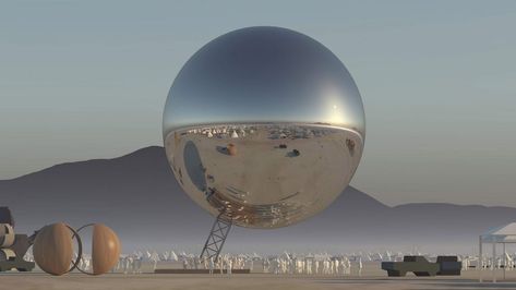 BIG's Giant Reflective ORB Takes Shape at Burning Man,ORB. Image Courtesy of BIG Ideas Festival Structures, Burning Man Art, Burning Men, Black Rock Desert, Expensive Art, Bjarke Ingels, Arte Alien, Sound Art, Burning Man Festival