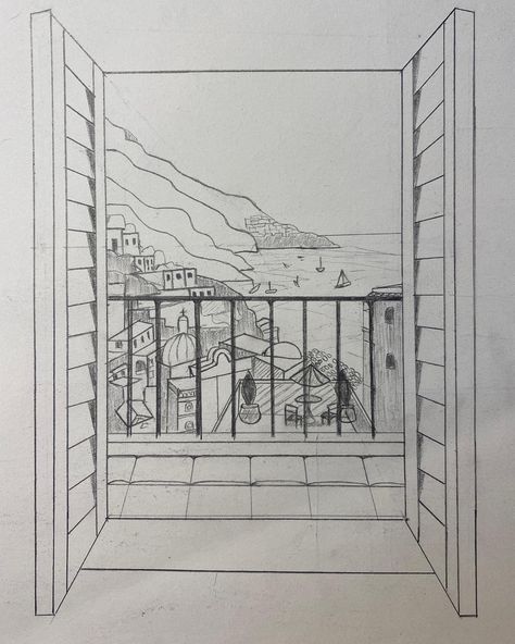 Drawing Window View, Window View Sketch, View Through Window Drawing, Window View Illustration, Beach View From Window Drawing, Window Ocean View, Ocean Drawing, Window Drawing, Open Window