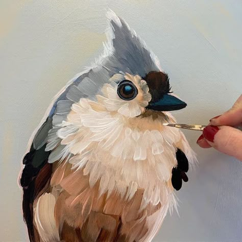 Bird Painting Diy, Bird Painting Acrylic, Animal Paintings Acrylic, Bird Paintings On Canvas, Tufted Titmouse, Bird Paintings, Farmhouse Art, Impasto Painting, Bird Painting