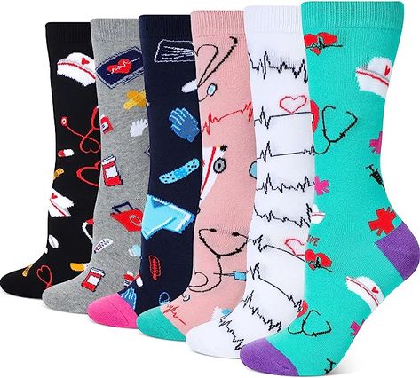 fabric, polyester and spandex Imported Laundry Nurse Theme Designs: our nurse theme socks are especially designed to thank some people who devote themselves, such as nurse students, dentist, doctor, medical, physician and more people, and they'll appreciate the thoughtful theme socks that they can actually use every day Amount of Socks: you will get in total of 6 pairs of nurse graduation gift socks that are available in 6 various designs, which is suitable as a gift for your doctor nurse friend Future Doctor Gifts, Medical Socks, Radiologist Gifts, Nurse Socks, Doctor Graduation Gift, Paramedic Gifts, Funny Nursing, Medical Student Gift, Nursing Student Gifts