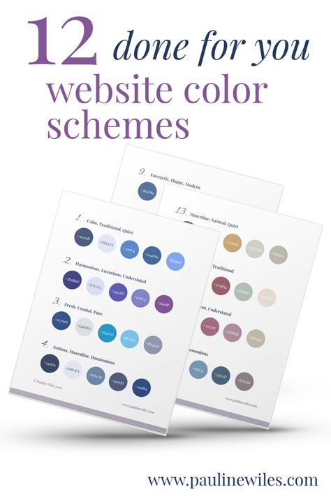 Are you confused by website colors? Hung up on hues? Here are 12 done-for-you website color palettes, arranged by seasonal inspiration. Complete with guidance on which color to use where, on your website. #website #color #onlinemarketing #colorpsychology #webdesign #diywebsite Colors For Website Design, Professional Website Color Palette, Best Website Color Palettes, Colour Palette For Website, Branding Design Website, Website Color Palette Colour Schemes, Squarespace Color Palette, Website Color Palette Branding Colour Schemes, Website Design Color Palettes