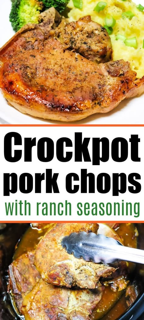 Crockpot Ranch Pork Chops come out tender and moist cooked in your slow cooker all day. Flavorful protein using boneless or bone in pork chops. #porkchops Porkchops Crockpot Bone In, How To Cook Pork Chops In Crock Pot, Ranch Dressing Pork Chops Crockpot, Boneless Pork Chop Recipes Crockpot Healthy, Pork Chops In The Crock Pot Low Carb, Crockpot Pork Chops Keto, Bone In Pork Chops Slow Cooker, Low Carb Crockpot Pork Chops, Crock Pot Pork Chops Bone In