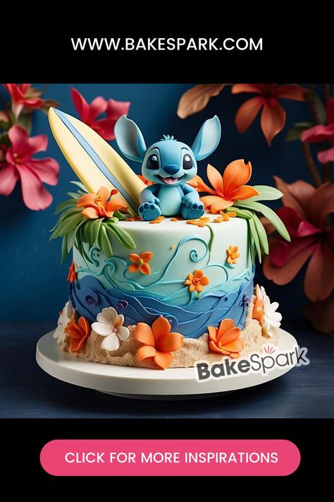 Fantasy Frosted: Delightful Disney Cakes for Magical Moments 6 Birthday Cake Boy, Lilo And Stitch Cakes, Stitch Bday Cake Ideas, Stitch Disney Cake, Lili And Stitch Cake, Stitch Themed Cake, Birthday Cake Lilo And Stitch, Lilo And Stitch Fondant Cake, Stitch Cake Ideas