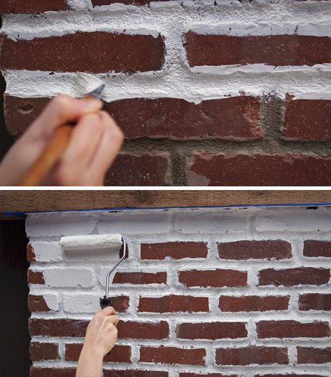 How To Paint Fireplace, Painting Brick, Red Brick Fireplaces, Fireplace Redo, Painted Brick Fireplace, Diy Fireplace Makeover, Painted Brick Fireplaces, Brick Fireplace Makeover, Paint Fireplace