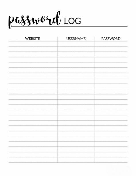 Business Forms Templates Free Printable, Cleaning Template Printable, Password Log Template, Bujo Password Page, Contact List Printable Free, To Do List Template Free Printable, Password Template, Password Tracker Printable, Aesthetic Planners