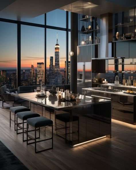 Luxury Nyc Apartment, Penthouse Aesthetic, Penthouse Luxury, Nyc Penthouse, City View Apartment, New York Penthouse, City At Night, Luxury Penthouse, Dream Apartment Decor