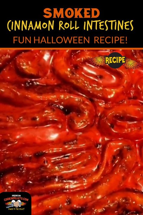 Smoked Cinnamon Roll Intestines Cinnamon Roll Intestines, Halloween Recipe, Fun Halloween Food, Pellet Grill Recipes, Smoker Recipes, Party Halloween, Cinnamon Rolls Recipe, Halloween Treat, Sweet Roll