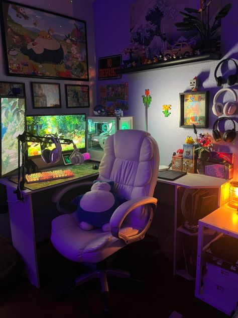 Pokemon Pc Setup, Pc Setup Aesthetic, Stream Setup, Cozy Setup, Game Station, Aesthetic Bedroom Decor, Desk Setups, Streaming Setup, Gamer Room Decor