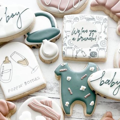 Saltcreek Cookies|McKell Hardy on Instagram: "We love you a brunch 🤍  One of my new favorite sets! I love doing fun themes I’ve never done before. Some cookie designs inspired by the amazing @hanamade.cookies   #customcookies #sugarcookies #decoratedcookies #royalicing #cookies #brighamcitybusiness #brighamcitycookies #brighamcitybaker #utah #utahcookies #northernutah #utahbusiness #designercookies #sugarcookiesofinstagram #decoratedsugarcookies #weloveyouabrunch #babyshowercookies" Brunch Cookies Decorated, Brunch Cookies, Baby Shower Brunch, Fancy Cookies, Baby Shower Cookies, Icing Cookies, Baby Sprinkle, Cookie Designs, Royal Icing Cookies