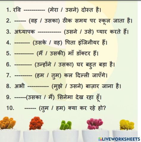 Hindi Pronoun Worksheet, Pronouns Worksheet For Grade 3, Pronoun Worksheet, Worksheets For Class 1, Worksheets For Grade 3, Hindi Language Learning, Hindi Worksheets, Hindi Words, The Worksheet