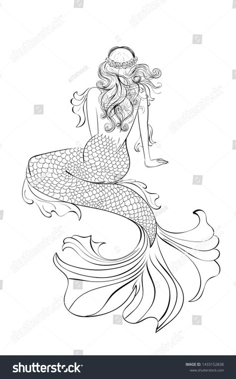 Fantasy Mermaid Sitting View Back Abstract Stock Illustration 1433152838 | Shutterstock Interior Beach House, Mermaid Sitting, Mermaid Sketch, Mermaid Tattoo Designs, Mermaid Embroidery, Beach Drawing, Dragon Comic, Watercolor Mermaid, Mermaids Sirens