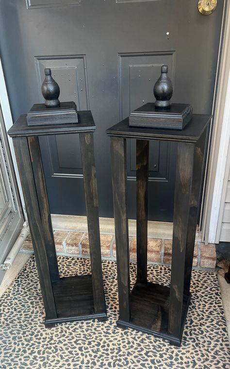 "This is a handmade tall wooden lantern. I make them in (3) three sizes. They are all great for indoor or outdoor use. They are all wood. There is no glass. They are approximately: 20 inches, 25\", or 30 inches tall from top to bottom. Bases are 9.25\" wide. This wood is purchased from a lumber shop and It's cut sanded, conditioned and stained. They are large in size. Can be used indoors or outside. Just please check your measurements on where you want to put them. If you have any questions p Outdoor Front Porch Decor, Large Outdoor Lanterns, Wood Lantern Diy, Wooden Lanterns Diy, Indoor Outdoor Porch, Porch Lanterns, Porch Lantern, Floor Lanterns, Lanterns Diy