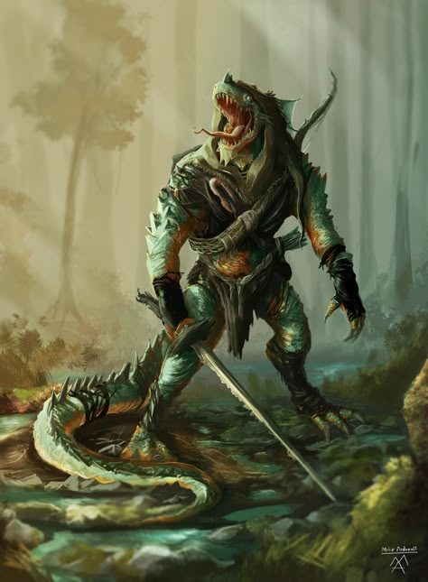 Reptilian People, Witcher Wallpaper, Fantasy Races, Dungeons And Dragons Characters, Dnd Art, D&d Dungeons And Dragons, Fantasy Monster, Fantasy Creatures Art, Creature Concept Art