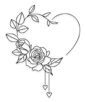 Heart And Rose Tattoo Design, Line Art Heart Flower, Embroidery Designs Circle, Girly Embroidery Designs, Bat Embroidery Pattern, Easy Rose Drawing Step By Step, Simple Rose Drawing Outline, Heart Stencil Templates, Vday Drawings