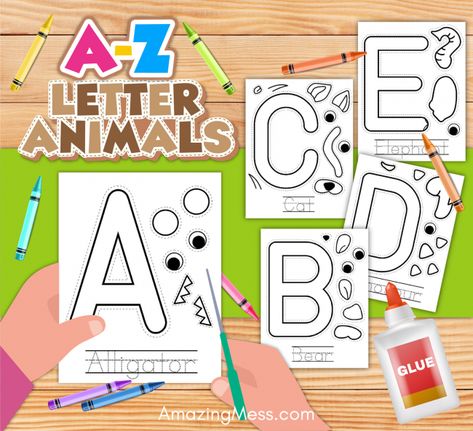 Letter Animals, Animal Alphabet Letters, Alphabet Letter Crafts, Letter Crafts, Animal Letters, Alphabet Crafts, Daycare Activities, Practice Writing, Letter Activities