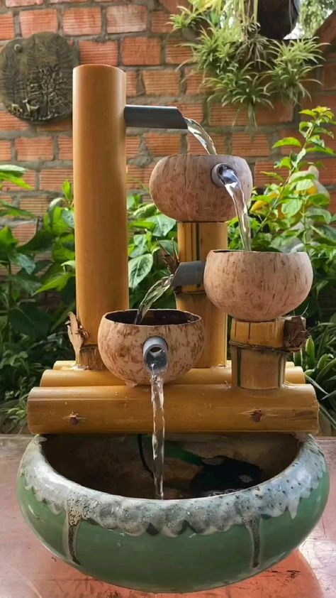 Backyard Garden Landscaping, Homemade Water Fountains, Gardening Tattoo, Bamboo Water Fountain, Gardener Aesthetic, Bamboo Fountain, Garden Aesthetics, Taman Air, Gardening Aesthetic