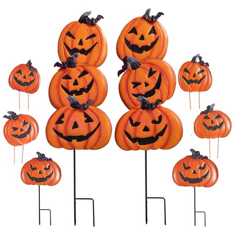 Hourleey Halloween Yard Stake, 37.5 in Metal Stack-able with Witch Hat, Halloween Pumpkin Yard Sign Stakes for Outdoor Front Yard Lawn Garden Decorations, 2 Pack Halloween Lawn Decorations, Halloween Garden Decorations, Halloween Yard Signs, Halloween Lawn, Halloween Lights Decorations, Pumpkin Garden, Metal Pumpkins, Scary Decorations, Halloween Garden