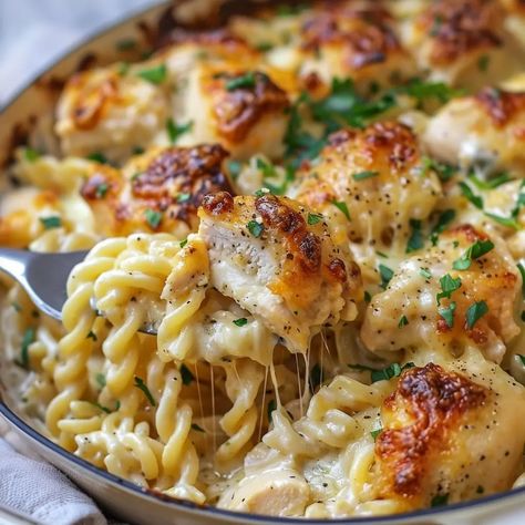 Creamy Garlic Parmesan Chicken Pasta Bake - Recipes, Tasks & Tools Creamy Garlic Baked Chicken, Garlic Parmesan Chicken Tortellini, Parmesan Chicken Pasta Bake, Chicken Tenderloin And Pasta Recipes, Chicken Pasta Recipes Easy Quick Dinner Garlic Butter, Make Now Bake Later Meals, Creamy Parmesan Chicken Casserole, Awesome Dinner Recipes, One Pan Chicken And Pasta