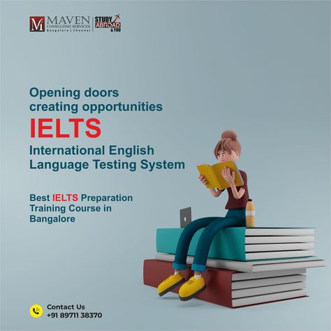 Best IELTS preparation training course in Bangalore. Get in touch with us for expert counselling at +91 89711 38370 or visit www.mavenconsultingservices.com For more Information regarding Study Abroad. Communication Training, Ielts Preparation, English Language Test, Graphic Design Photoshop, Design Photoshop, Overseas Education, Design Text, Creative Ads, Training Courses