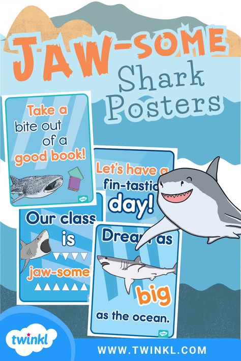 On the Hunt for Shark Week Decorations? Encourage your learners with Twinkl's adorable Jaw-Some Sharks Posters! These cute shark-themed posters are a great addition to any classroom decor! Shark Bulletin Board Ideas, Shark Bulletin Board, Shark Posters, Shark Decor, Shark Themed, Cute Shark, Teacher Created Resources, Beginning Of The School Year, Hall Decor