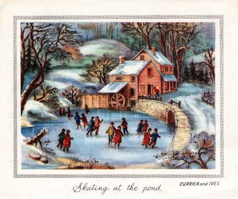 #Christmas #greeting #CurrierandIves Currier And Ives Christmas, Courier And Ives, Currier And Ives Prints, Images Noêl Vintages, Vintage Christmas Photos, Americana Art, Vintage Christmas Images, Ice Skaters, Currier And Ives