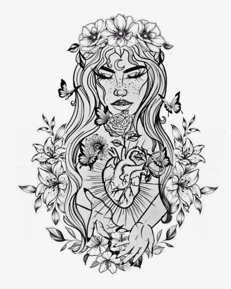 Mom Goddess Tattoo, Virgo Woman Tattoo Design, Aphrodite Goddess Tattoo Design, Rhea Goddess Tattoo, Aphrodite Tattoo Thigh, Woman’s Thigh Tattoos, Earth Sleeve Tattoo, Elpis Goddess Tattoo, Goddess Shoulder Tattoo