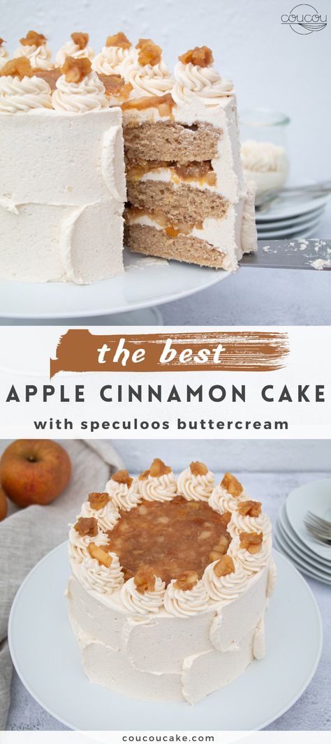 Cinnamon Apple Pie Cake, Apple Cinnamon Birthday Cake, September Cake Flavors, Cinnamon Layer Cake Recipe, Easy Cake Flavor Ideas, Apple Cinnamon Layer Cake, Apple Filled Cake, Cake Recipes Flavors, Cinnamon Cake Filling