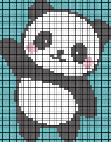 Panda Tapestry Crochet, Panda Pixel Art Grid, Panda Alpha Pattern, Panda Perler Bead Patterns, Crochet Tapestry Blanket, Panda Cross Stitch, Pixel Crochet Blanket, Panda Animal, Graph Crochet