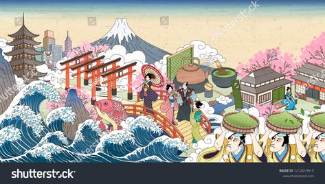 Retro Japan street scenery in Ukiyo-e style, people carrying green powder and enjoying their beverage #Ad , #Sponsored, #scenery#Ukiyo#style#Retro Artist Calendar, Japan Street, Photography Themes, Horror Posters, Japanese Restaurant, Glossy Photo Paper, Wooden Art, Photographic Art, Color Of Life