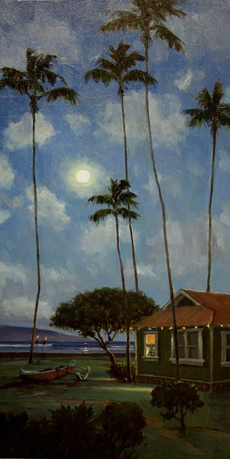 Painting Ideas Hawaii, Beach Art Wallpaper, Hawaiian Art Painting, Hawaiian Artwork, Beach Art Posters, Hawaiian Painting, Art Yarn Spinning, Hawaii Painting, Yarn Spinning