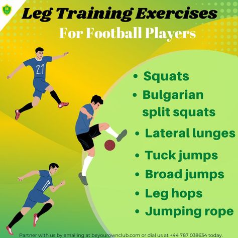 Here are the leg training exercises for football players that can give them stronger legs and make them quick, and athletic. Leg Workout For Footballers, Football Leg Workout, Football Drills Training Workouts, Fast Feet Drills Football, Mobility Exercises Football, Tuck Jumps, Bulgarian Split Squats, Leg Training, Lateral Lunges