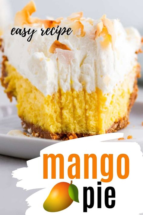 A deliciously creamy mango pie with a graham cracker crust, fresh mango custard filling, whipped cream and a toasted coconut topping. The perfect combination of your favorite tropical flavors in a cool, refreshing pie! Make it with fresh or frozen mangos for an easy tropical dessert to enjoy all year round! Don't miss this delightful easy Summer dessert recipe Frozen Mango Dessert, Mango Pie Recipe, Microwave Peanut Butter Fudge, Mango Custard, Easy Summer Dessert Recipes, Mango Pie, Easy Summer Dessert, Tropical Desserts, Homemade Graham Cracker Crust