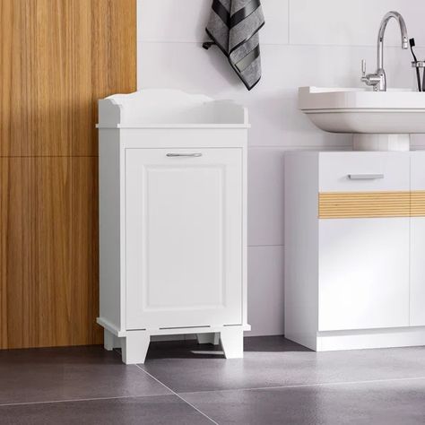 Wooden Bathroom Cabinet Laundry Hamper Laundry Hamper Cabinet, White Bathroom Storage Cabinet, Hamper Cabinet, Tilt Out Laundry Hamper, Bathroom Laundry Hamper, White Bathroom Storage, Wooden Bathroom Cabinets, Bathroom Vanity Storage, Freestanding Bathroom Cabinet