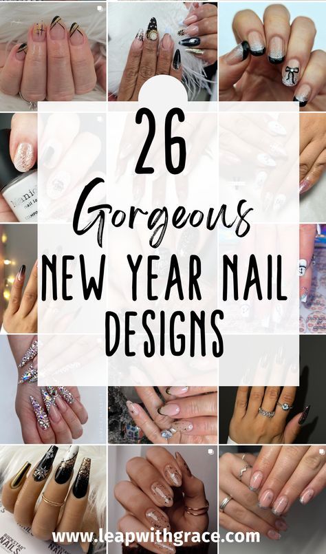 Me Years Nails, Christmas New Years Nails Simple, Nail Ideas Acrylic New Years, New Years Nails Acrylic Square, Abstract New Years Nails, Chic New Years Nails, Nail Inspo For New Years, New Years Fingernails, Nye Wedding Nails