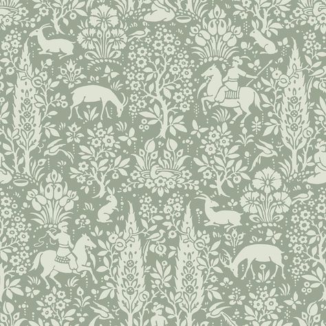 Peelable Wallpaper, Sage Green Flowers, Woodland Rabbit, Woodland Wallpaper, Sage Green Wallpaper, Sandberg Wallpaper, Animal Print Wallpaper, Woodland Scene, Forest Theme