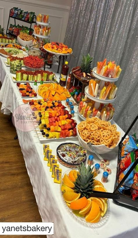 Mexican Independence Day Party Food Table Mexican Fruit Table Ideas, Mexican Wedding Foods, Mexican Independence Day Party, Food Table Ideas, Party Food Table Ideas, Party Snack Table, Mexican Fruit, Party Food Table, Fruit Table