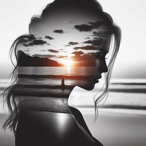 Cool Dp For Instagram, Shadow Silhouette Aesthetic, Silouette Drawings Person, Women Silhouette Art, Laughing Women, Silhouette Of Woman, Aesthetic Dp, Double Exposure Art, Dp Pic