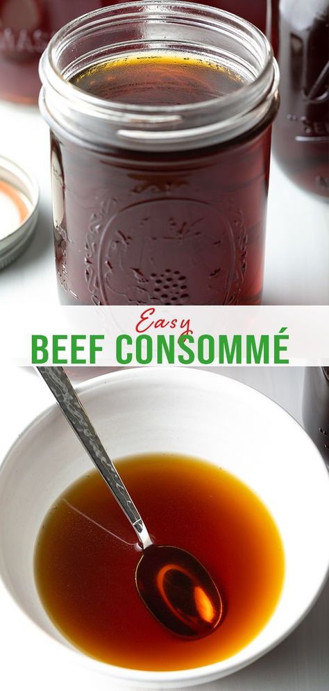 How to Make Beef Consommé – It’s wonderfully easy to prepare this classic French recipe for a clarified beef broth that is deeply flavorful and versatile! Beef Consomme Recipe, Clean Soup, Beef Consomme, Consomme Recipe, Best Gravy Recipe, Board With Food, Smoked Bacon Recipes, Soup Making, A Spicy Perspective