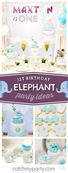 Elephant Macarons, Elephant Birthday Party Boy, 1st Birthday Elephant Theme, Elephant Party Theme, 1st Birthday Boy Party Ideas, 1st Birthday Boy Party, Animal Party Ideas, Birthday Elephant, Elephant Birthday Party