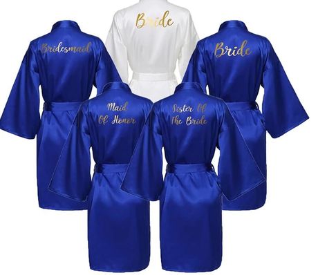 Brides Maid Dresses Blue, Bridesmaid Robes Blue, Blue Orchid Wedding, Blue Bridesmaid Gowns, Bridesmaid Bathrobe, Bride Robes, Blue Wedding Dress Royal, Royal Blue Wedding Theme, Royal Blue Bridesmaids