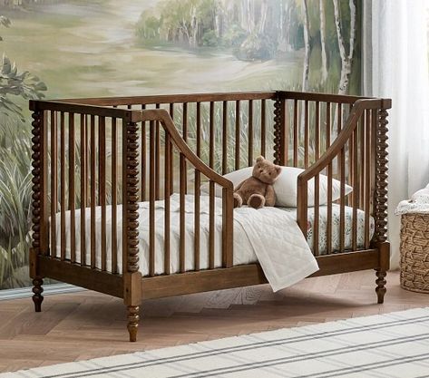 Convertible Crib Plans, Pottery Barn Crib, Natural Crib, Brown Crib, Chris Loves Julia, Nursery Room Inspiration, Eucalyptus Wood, Toddler Bedrooms, Turned Wood