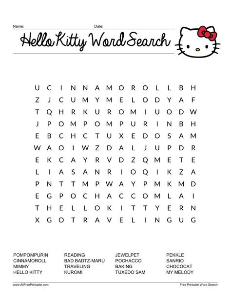 Free Printable Hello Kitty Word Search Hello Kitty Puzzle, Free Hello Kitty Printables, Hello Kitty Crafts For Kids, Hello Kitty Word Search, Free Printable Hello Kitty, Printable Hello Kitty, Lego Words, Free Printable Word Searches, Halloween Word Search