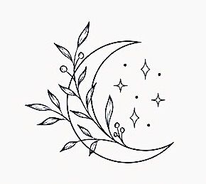 Mystical Tattoo Designs, Simple Moon Drawing, Simple Witch Tattoo, Moon Tattoo Flash, Simple Nature Tattoos, Moon Drawing Simple, Simple Moon Tattoo, Traceable Art, Siluet Art