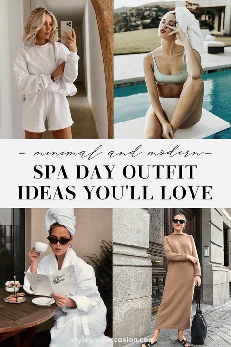 Looking for the perfect spa day outfit? Get the best outfit ideas for spring, summer, fall, and winter spa days and learn exactly what to wear to the spa for all kinds of spa treatments. The spa aesthetic is easy to achieve with these effortless looks. Spa Day Outfit, Day Trip Outfit, Thermal Outfit, Trip Outfit Summer, Winter Spa, Summer Weekend Outfit, Spa Wear, Weekend Getaway Outfits, Spa Aesthetic