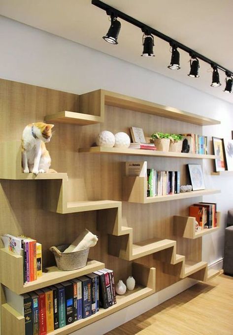 30+ Easy DIY Cat Shelves Ideas That Will Wow Them | HomeMydesign Diy Cat Wall, Diy Cat Shelves, Katt Grejer, Chat Diy, Cat Wall Shelves, Cat Wall Furniture, Cat House Diy, Cat Playground, Bookcase Decor