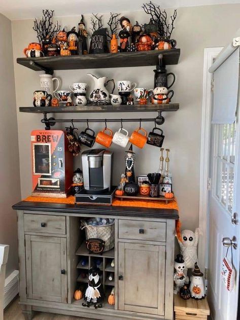 Halloween Coffee Bar, Halloween Sleepover, Spooky Coffee, Christmas Hand Painted, Blocksburg Room Ideas￼, Halloween Bar, Coffee Urn, Bathroom Laundry Room, Halloween Is Coming