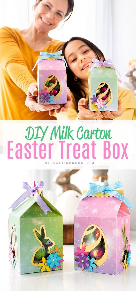 Diy Milk Carton, Easter Treat Boxes, Easter Craft Ideas, Easter Treat Box, Crafting Nook, Easter Food, Easy Easter Decorations, Easy Easter Crafts, Easter Bunny Crafts